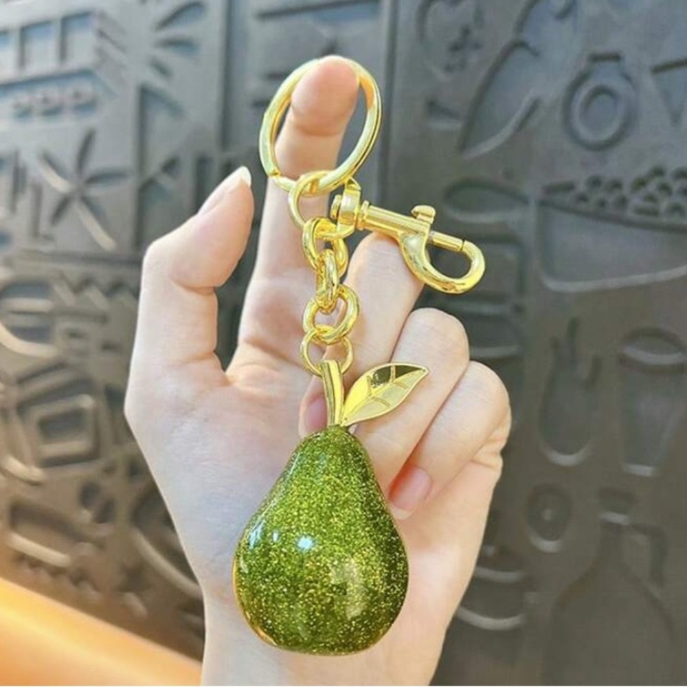 Glitter Green Pear Key & Card Holder with Gold Hardware